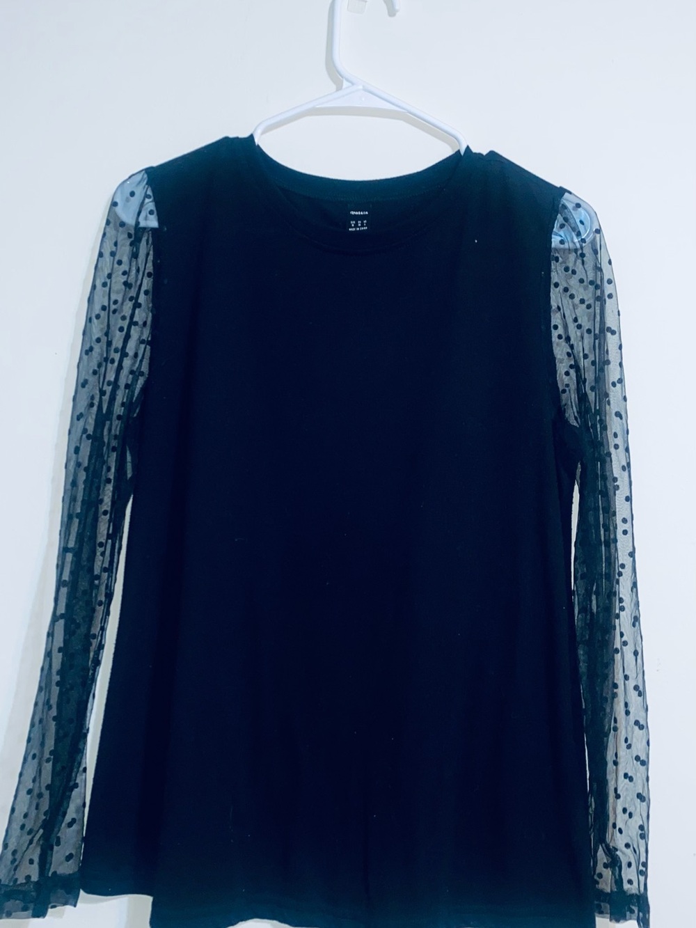 Black Polka Dot Mesh Sleeve Long Sleeve Tee